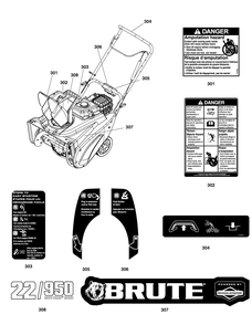 Decals Group Diagram and Parts List for 1696717-02-22/950 2018 Briggs and Stratton Snow Blower